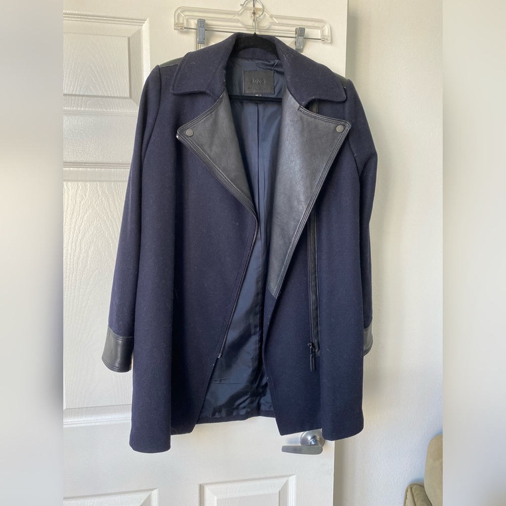 Mango // Wool Coat with Leather and Zipper Accents